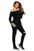 Sexy Black Knee Cutout Long Sleeve Off Shoulder Jumpsuit
